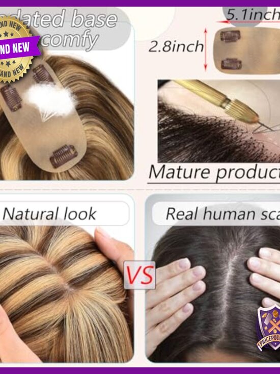 Human Hair Topper with Bangs for Thinning Hair - Clip-In Hairpiece main image 5